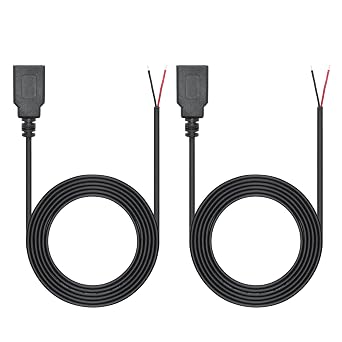 USB A Female to 2 Pin Bare Wire Open End Power Cord 6FT, Pigtail DIY Cable
