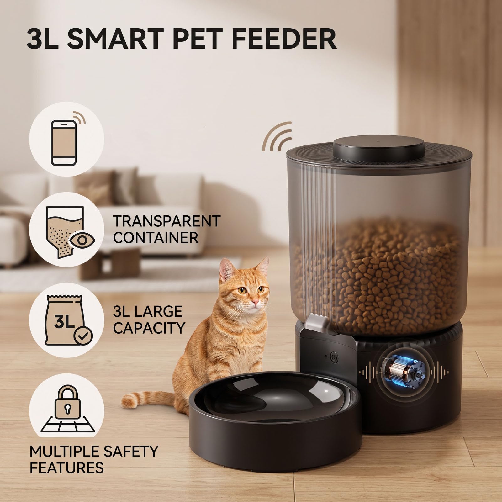 Naroote Distributeur Automatique de Croquettes Chat 3L avec Commande APP