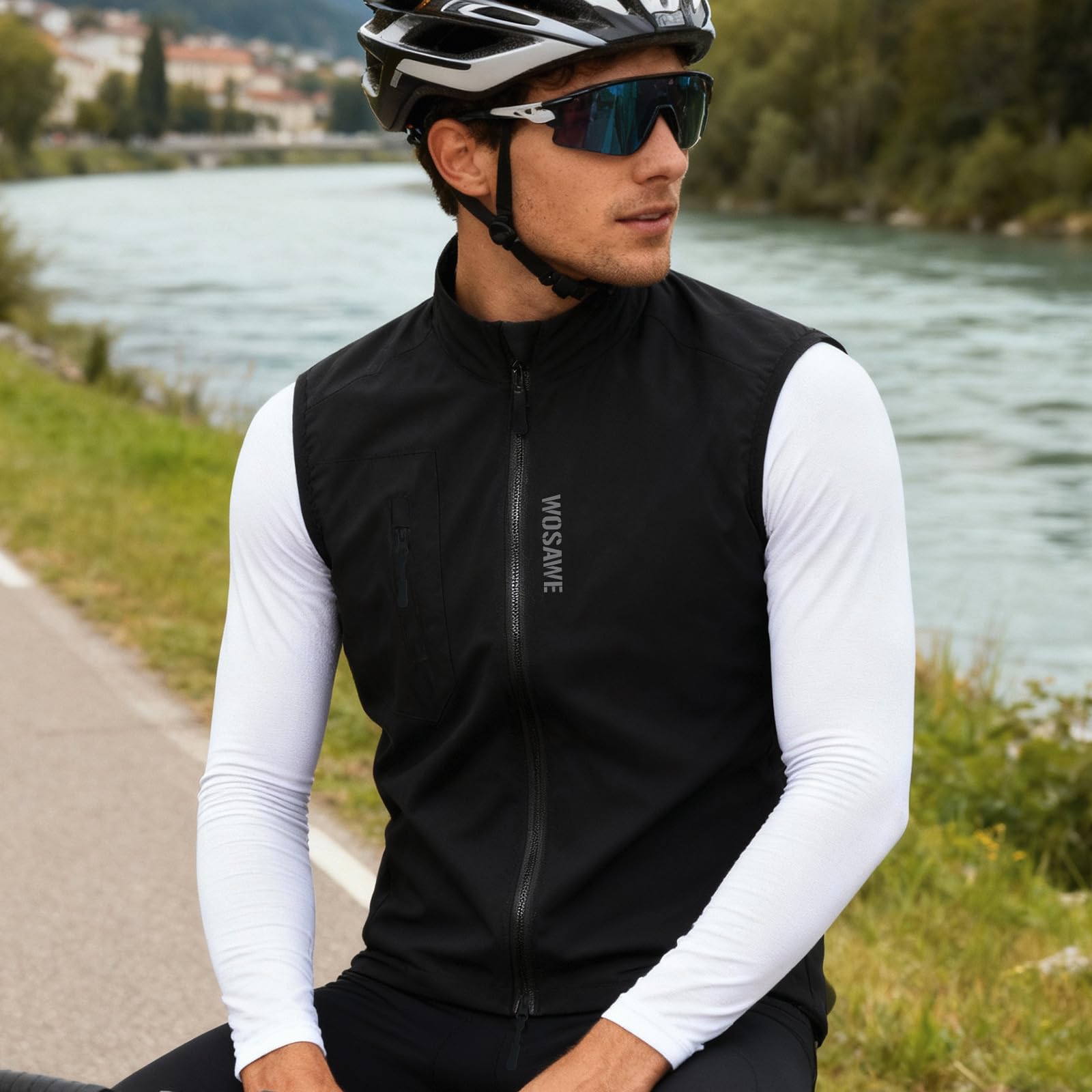 WOSAWE Veste de Cyclisme Homme Sans Manches Imperméable Léger avec Fermeture Éclair Double Sens