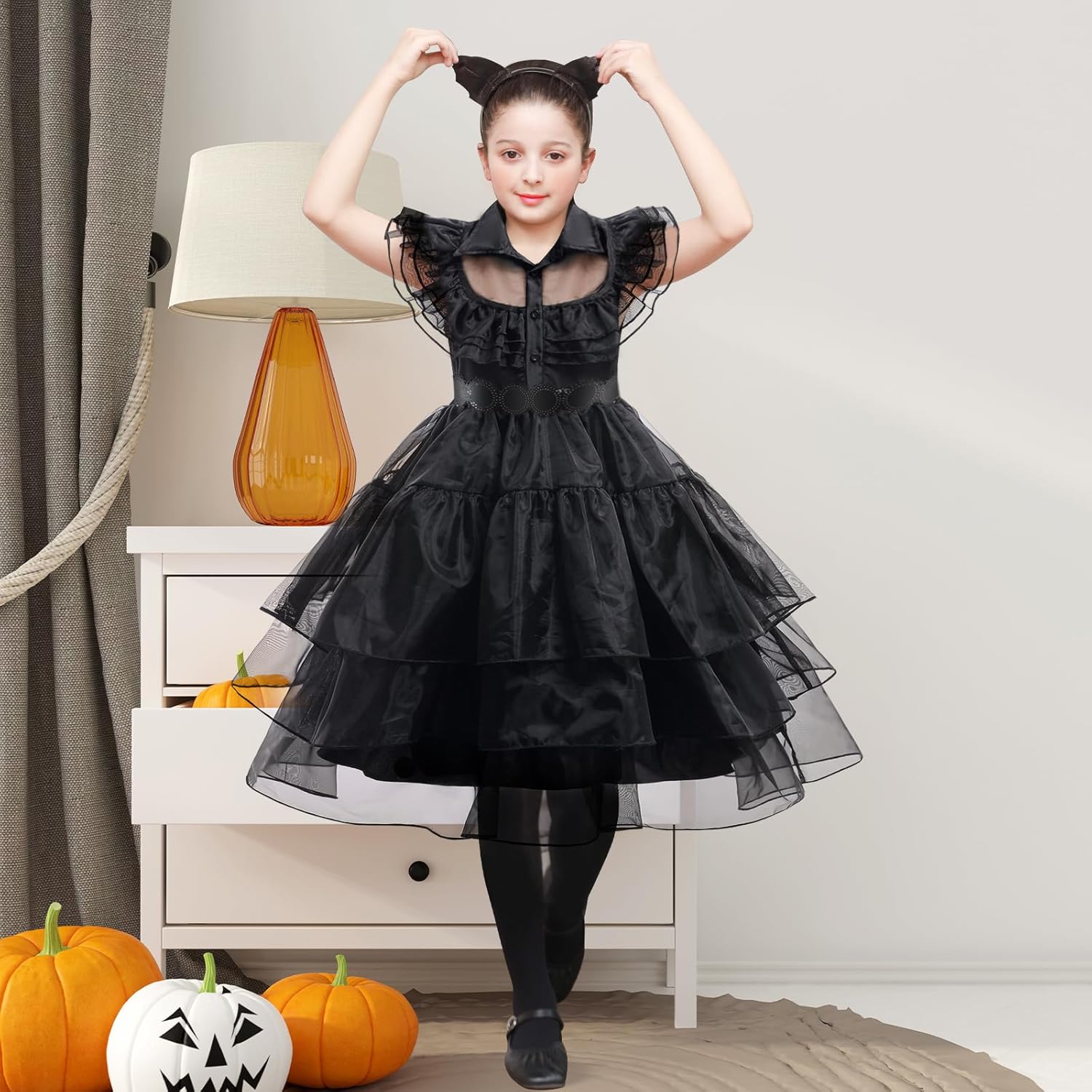 Black Costume Dress for Girls Fluffy Tulle Dress Girls for Cosplay Birthday Guest Party - Image 7