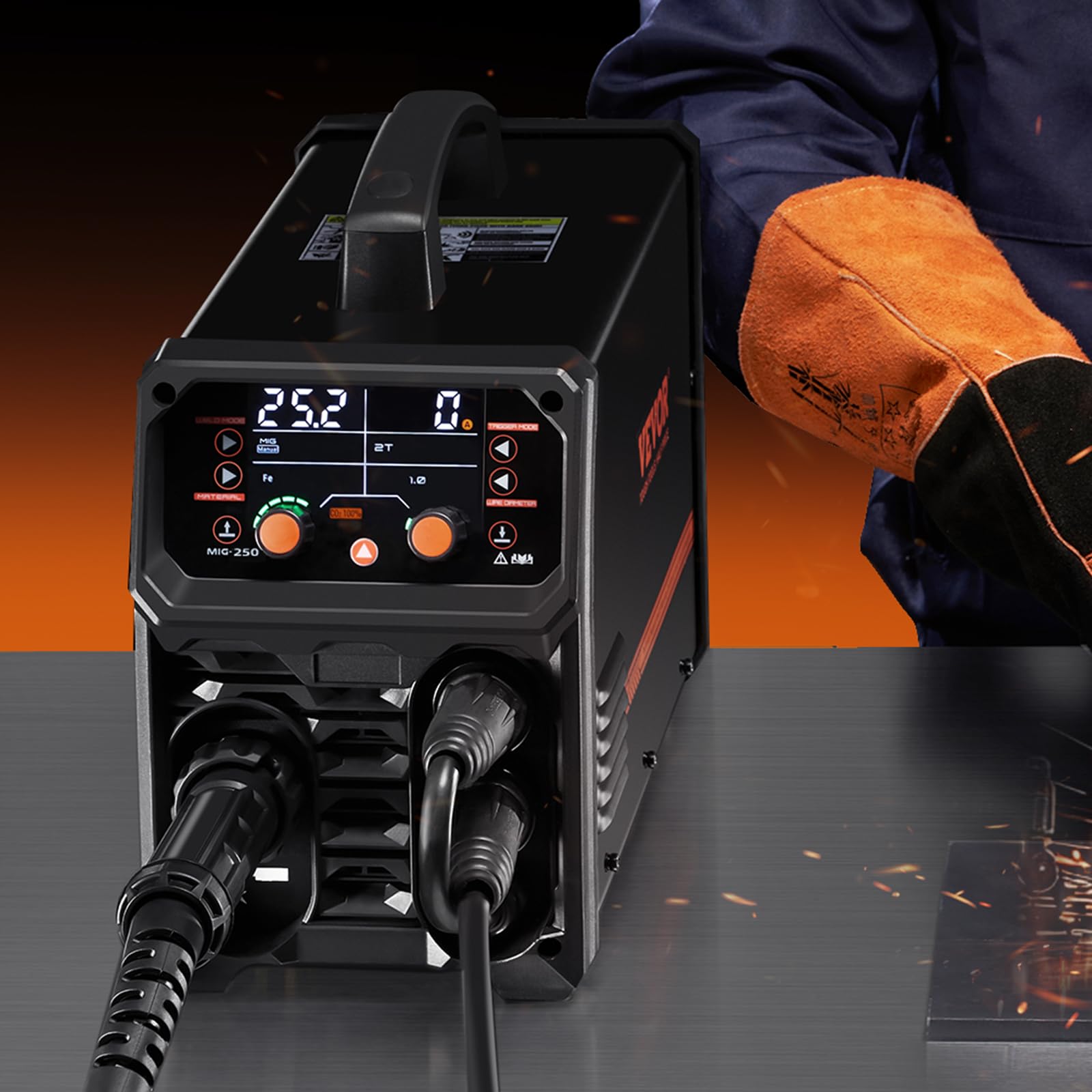 VEVOR Soldador Pro MIG 250 A, Máquina de Soldadura Sinérgica 5 en 1 MIG a Gas/MIG con Núcleo Fundente/STick/Lift TIG/MIG PLUSE con Tecnología de Inversor IGBT y Pantalla LCD, 430 x 180 x 320 mm