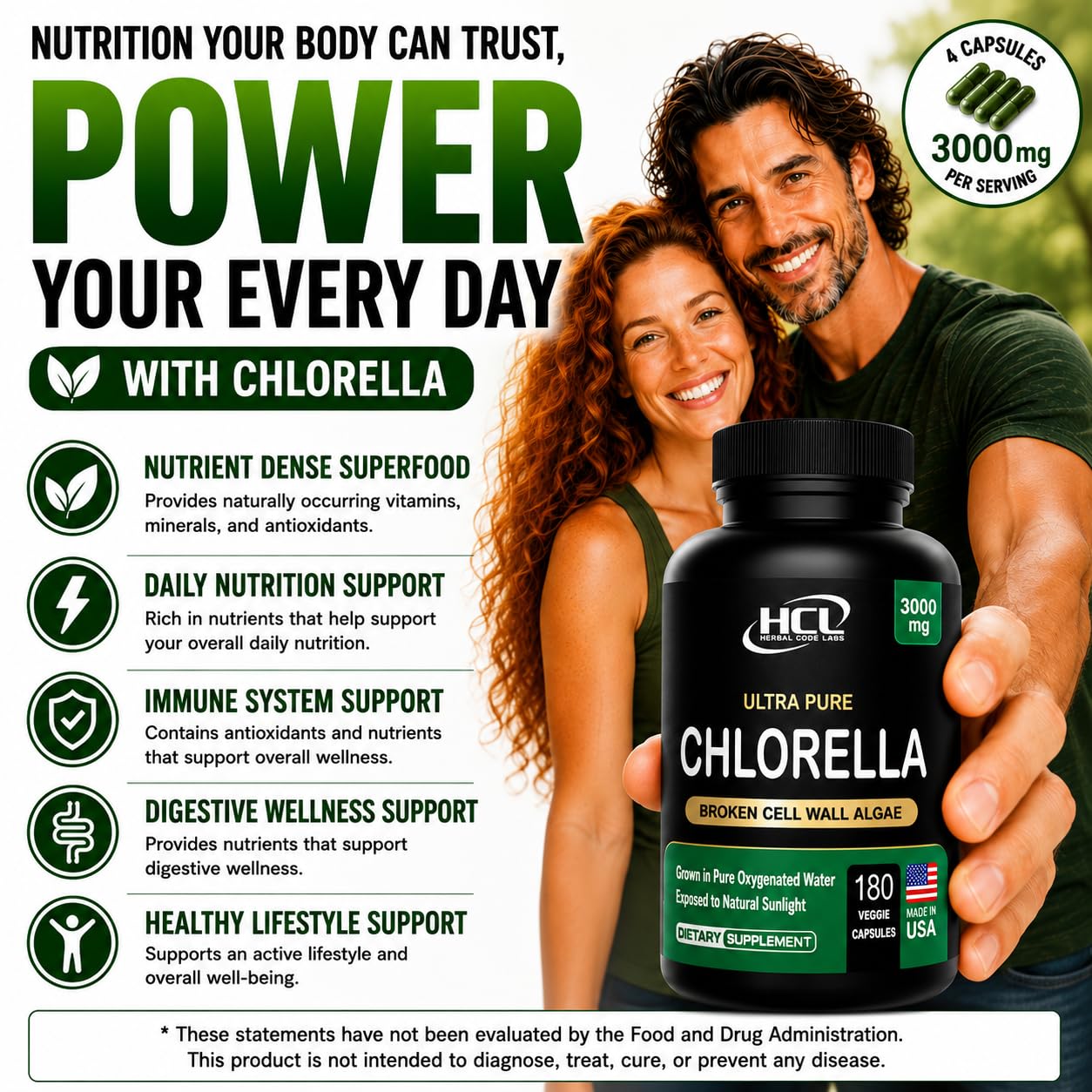 Chlorella Capsules 3000 mg - Cracked Cell Wall Blue Green Algae Supplement - Best Natural Detox Cleanse - Plant Vitamins Minerals Chlorophyll Vegan Protein Powder Pills - Made in USA — Amazon image 9