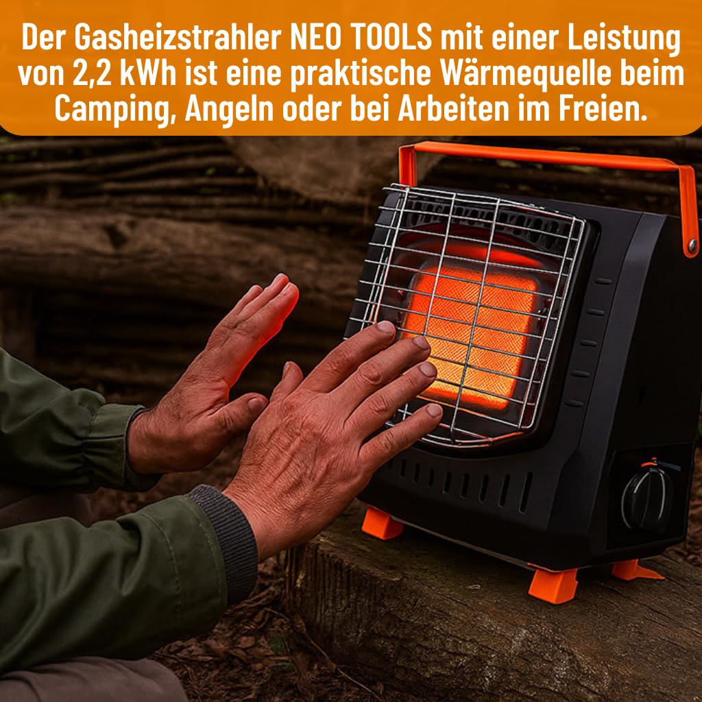 NEO TOOLS Gas-Heizofen 2200W, Tragbarer Gasheizer mit Piezozündung