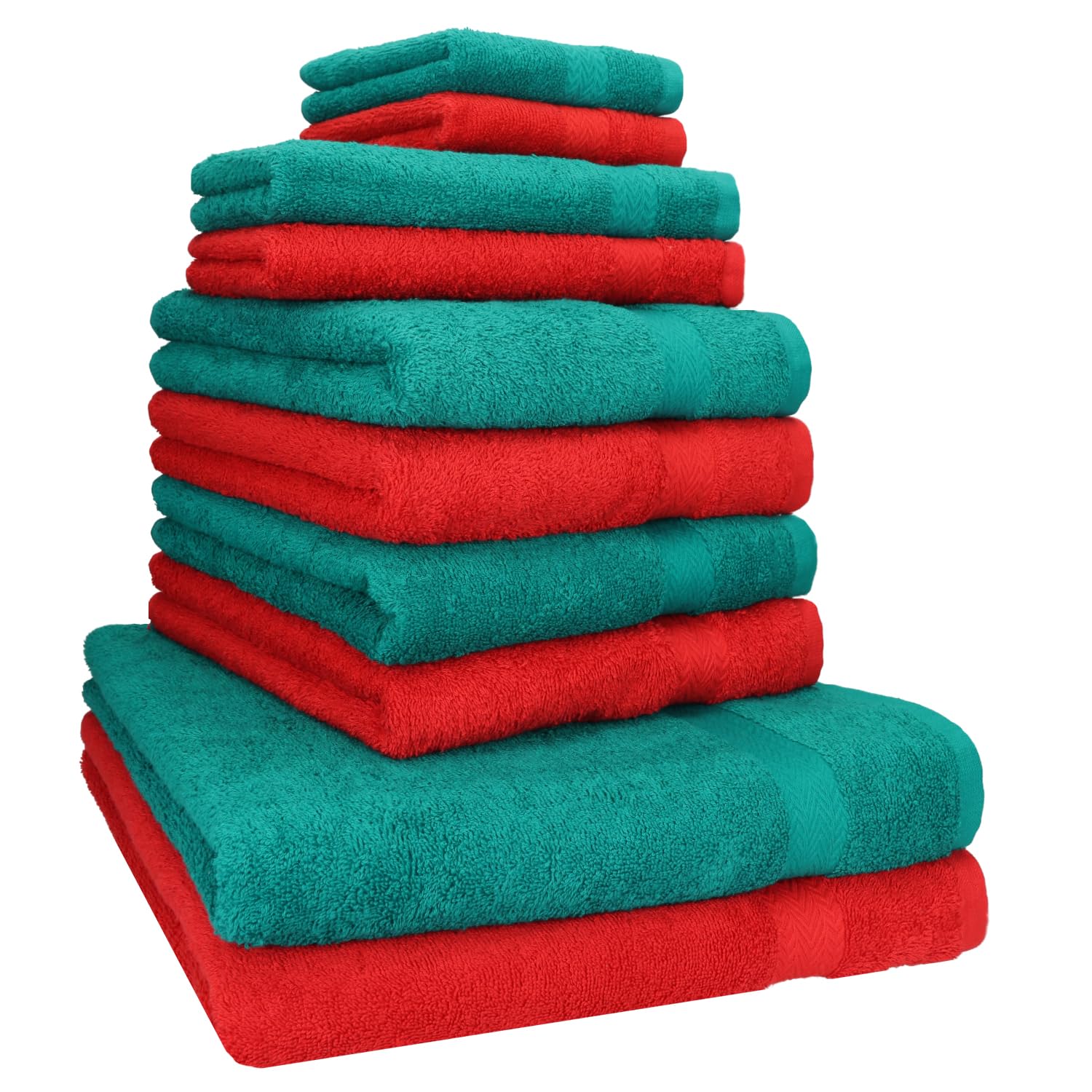 Betz Juego de 10 Toallas Classic 100% algodón 2 Toallas de baño 4 Toallas 2 Toallas de Mano 2 Toallas Cara de Color Verde Esmeralda y Rojo