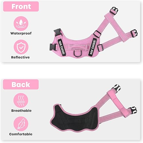 Miniatura 4 de Chaleco de servicio para perros, arnés de chaleco para mascotas, chaleco reflectante ajustable Oxford con acolchado ajustable y asa y 2 pares de
