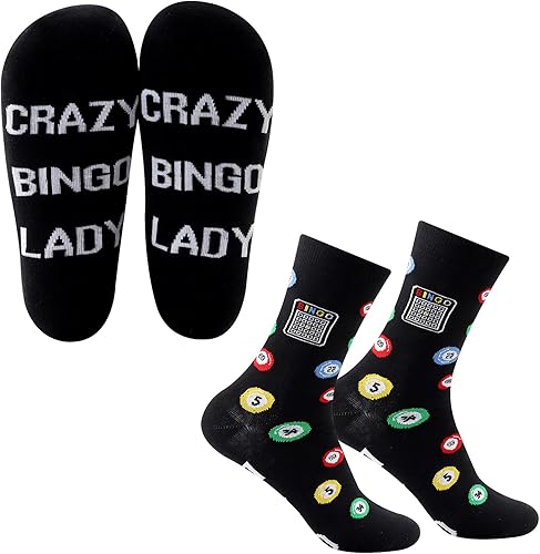 MBMSO Divertidos calcetines de bingo para amantes del bingo, regalos de 2 pares de locos de bingo para mujer