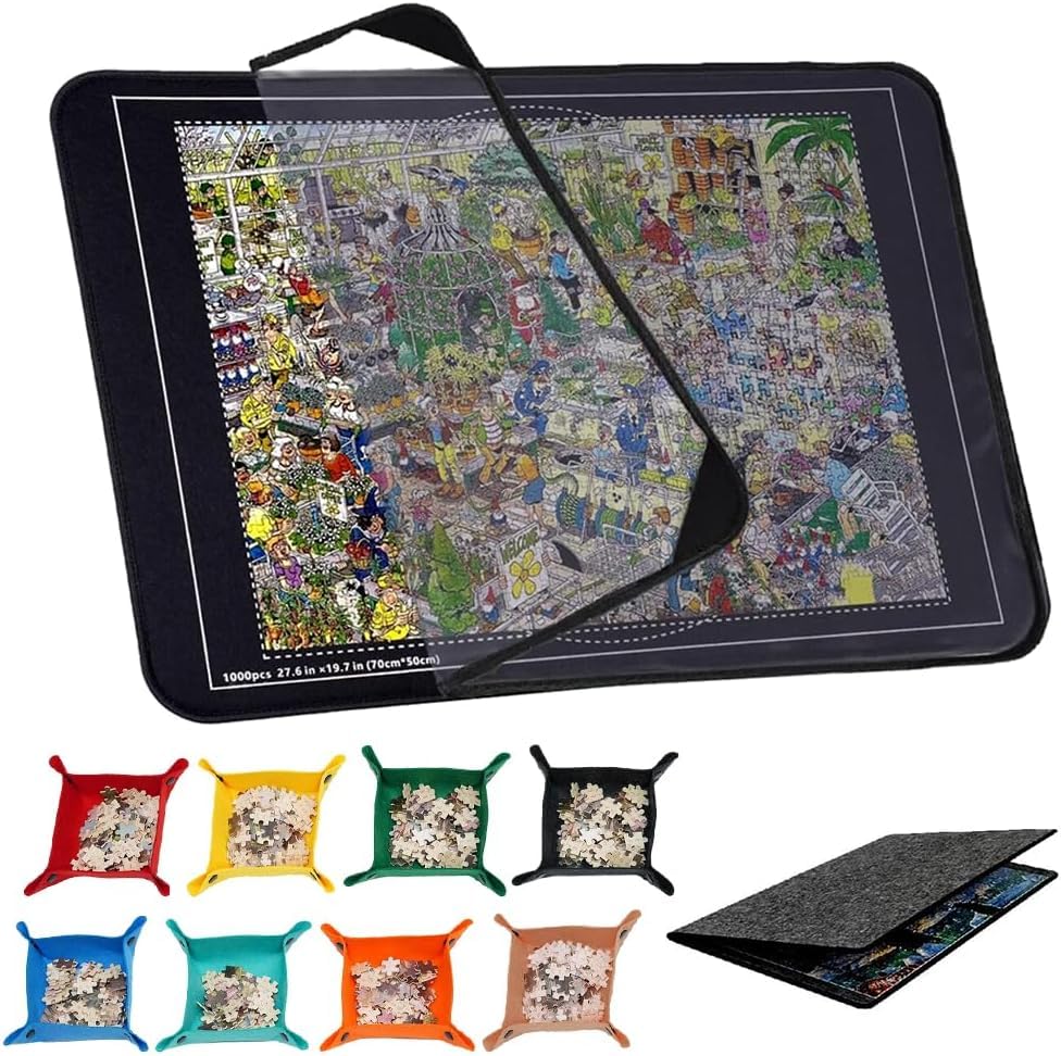 Fiotha Puzzlebrett 1000 Teile 31x21 in Tragbare Puzzlematte Faltbares Puzzle Board mit 8 Sortierer & transparenter Abdeckung Leichtes Filz Puzzlebrett für Puzzle Liebhaber Sortierer & Organizer