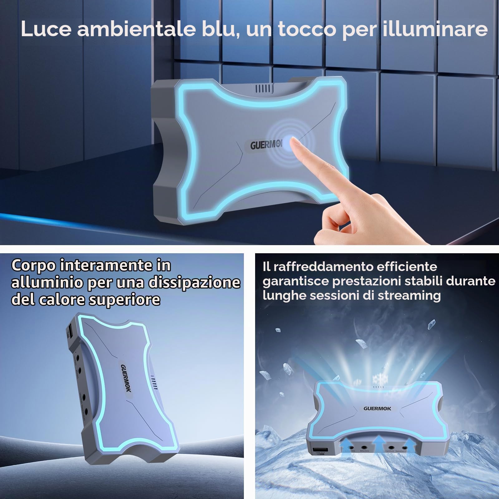 Guermok, Scheda acquisizione HDMI, 4K60FPS / 2K120FPS, Touch LED, streaming | Streaming, registrazione e gaming a bassa latenza, Compatibile con console portatili, computer, software di streaming, USB3.0