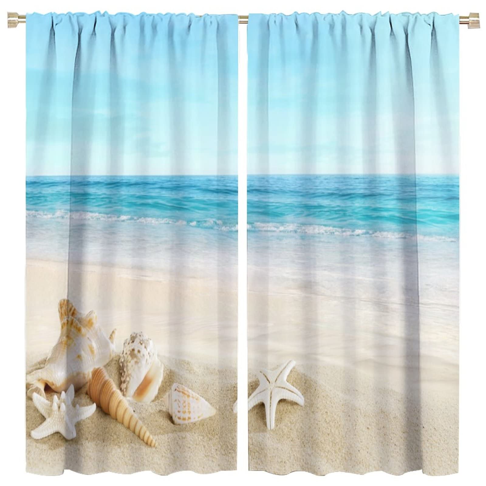 海柄 ビーチ カーテン びっくりカーテン MARINE & PIER 】 海を感じるデザイン遮光シリーズ ＜モーニングビーチ