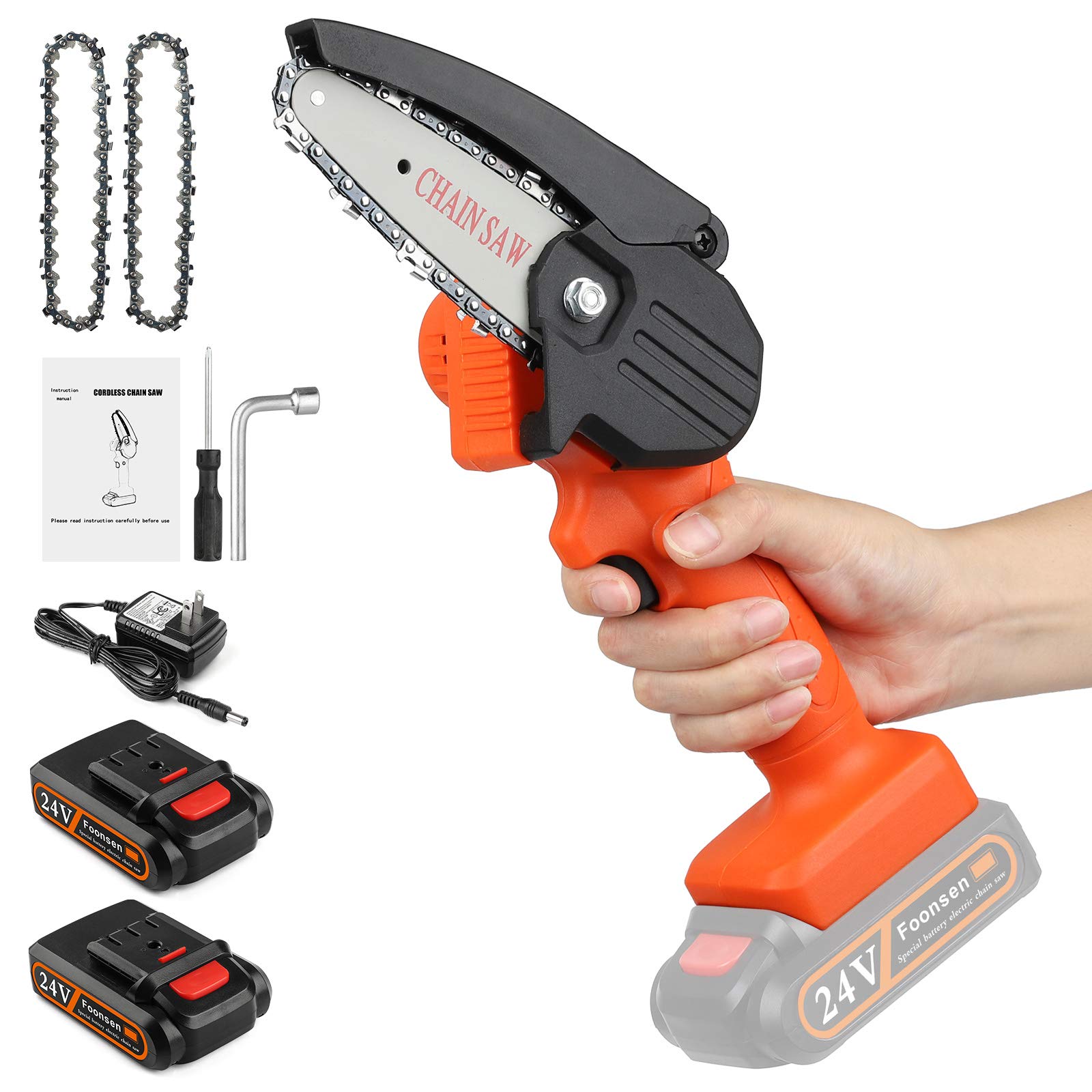 Buy Foonsen Mini Chainsaw, 4“ Hand held Cordless Chain saw, battery