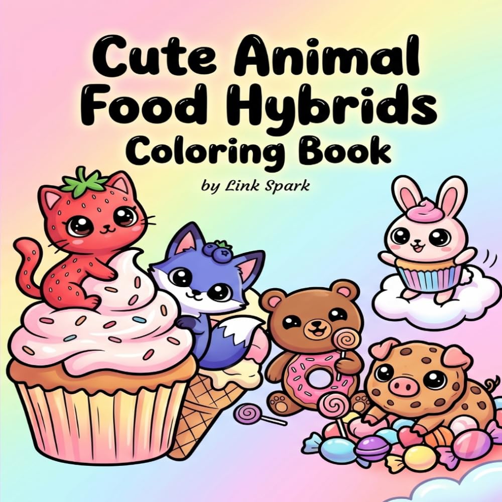 Cute Animal Food Hybrids Coloring Book for Adults & Teens: Bold and Easy Kawaii Animal and Sweet Treat Coloring Pages for Relaxation and Stress Relief