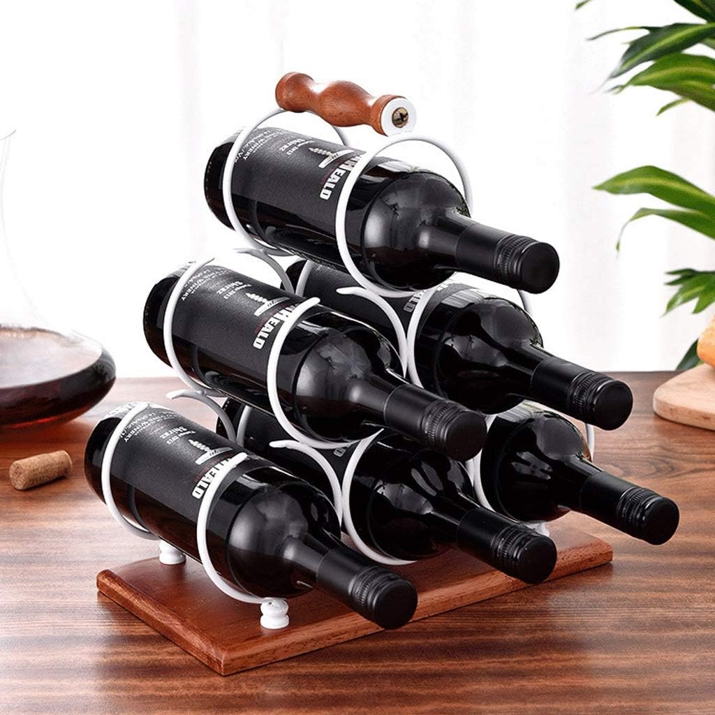 Bottle Holder Shelf Iron Pedestal 6 Bottles Wine Shelves Bottles Rack Cabinet Storage Rack Stand for Work Planes, Pantry (Brass)