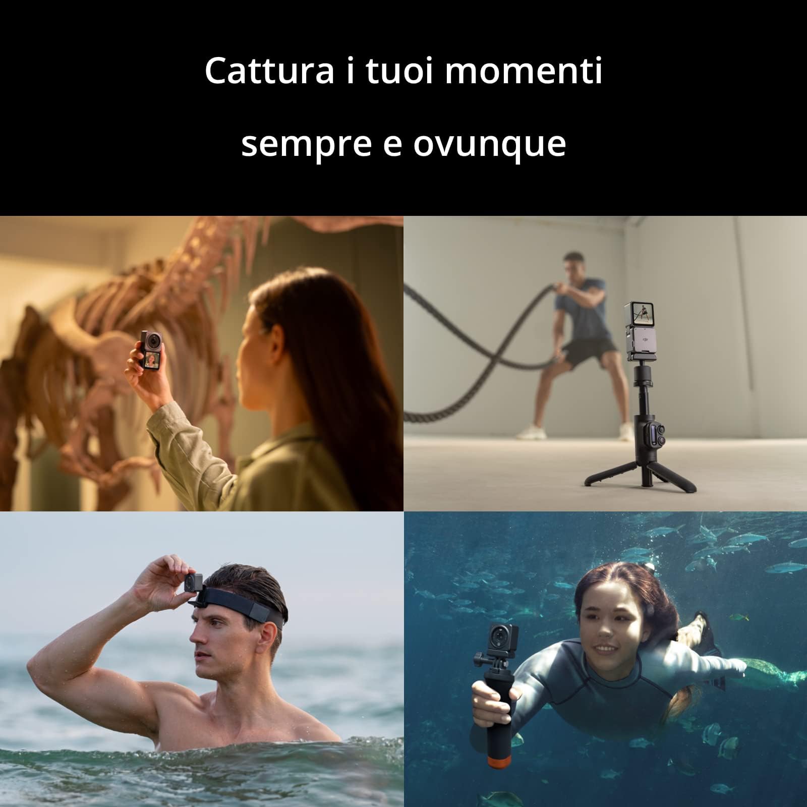 DJI Action 2 Power Combo (32GB), Action Cam con Modulo di Alimentazione, FOV di 155°, Supporti Magnetici, Tecnologia di Stabilizzazione