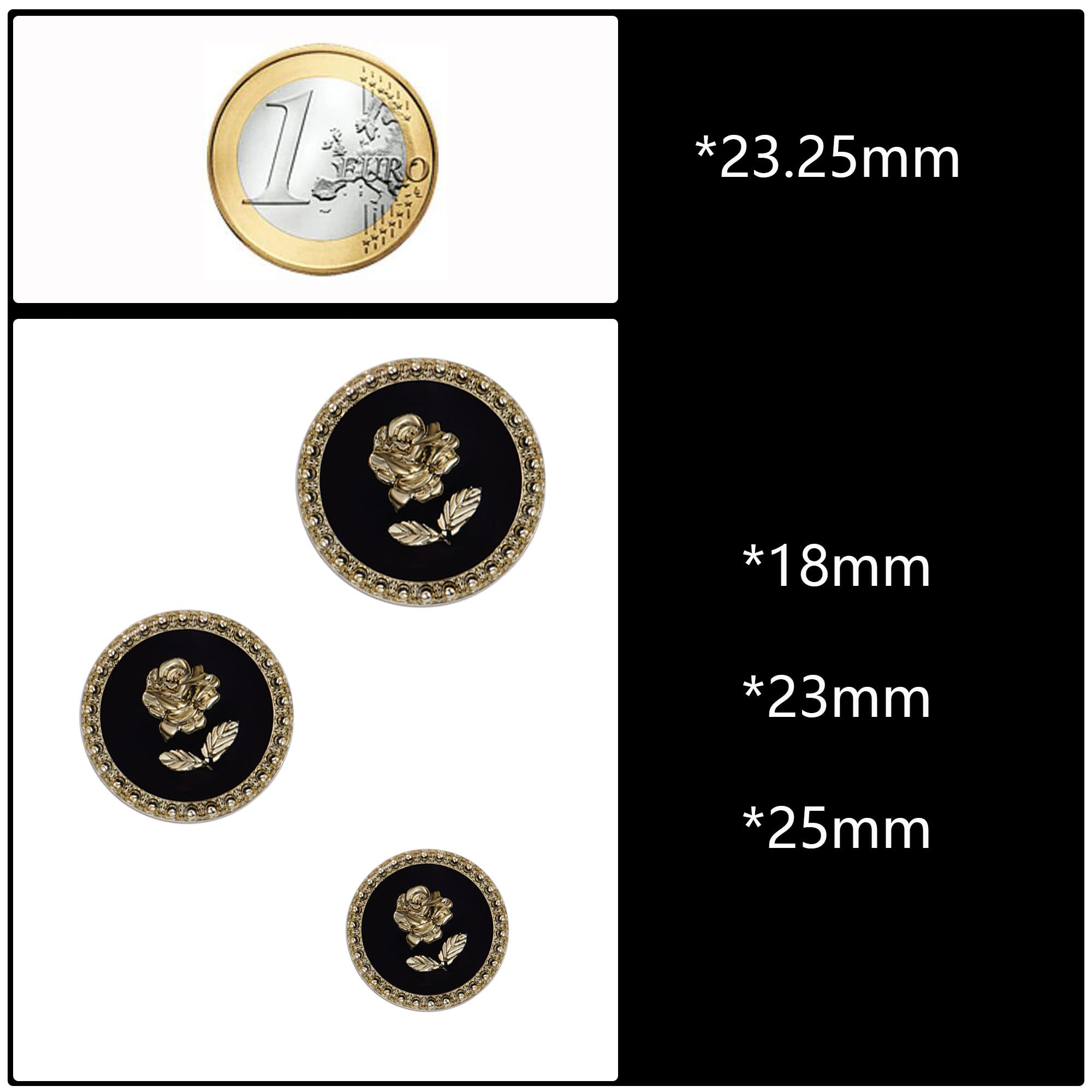 Bottoni In Metallo Nero Con Stelo Dorato 20 Mm - Confezione Da 10 Per Abbigliamento E Pantaloni