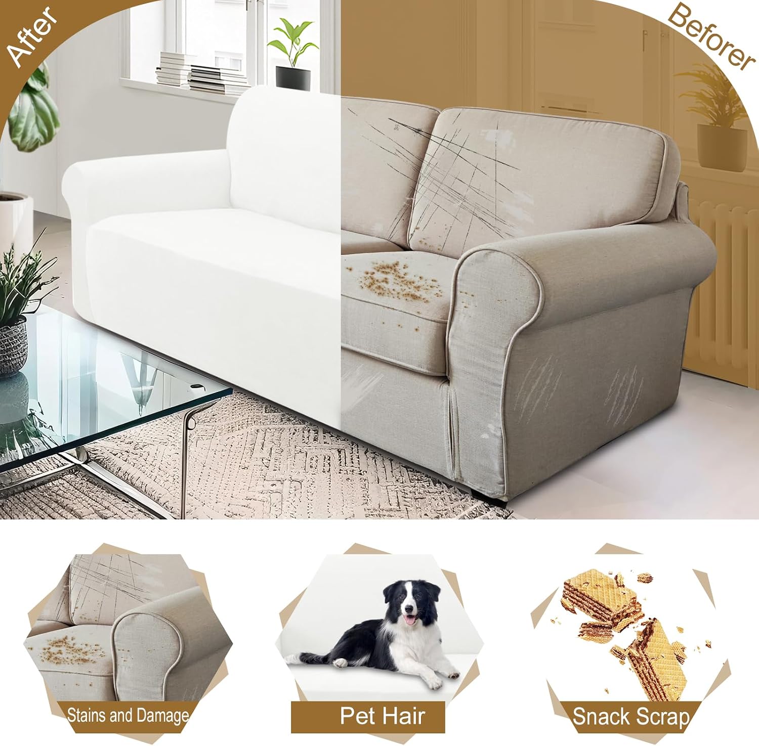 U-NICE HOME Velvet Chair Sofa Covers Stretch Couch Cover Furniture Protector Sofa Slipcover for Dogs (Chair, Off White)