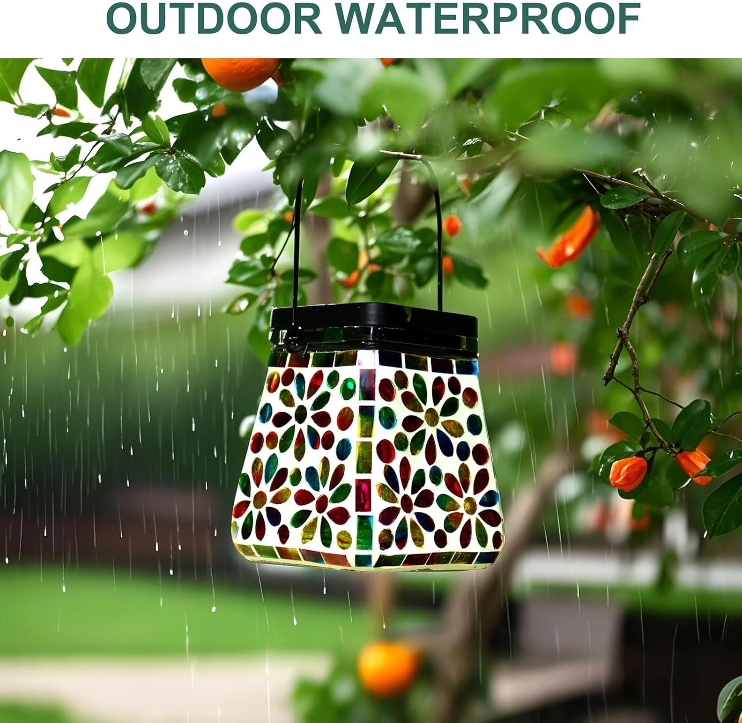 VOREEN Mosaic Glass Solar Lantern & Table Lamp, 600mAh Solar Powered Outdoor Light, Dual Modes Warm White & RGB, Waterproof IP44 Garden Patio Yard Decor, Handmade Gift for Women Mom Friends