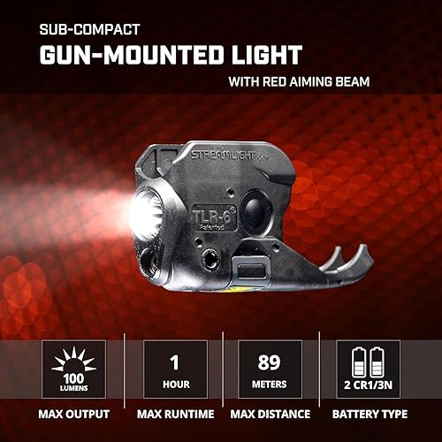 Miniatura 2 de Streamlight 69275 TLR-6 Linterna con soporte táctico, para pistola, de 100 lúmenes, con puntero láser rojo integrado, color negro, para Sig Sauer