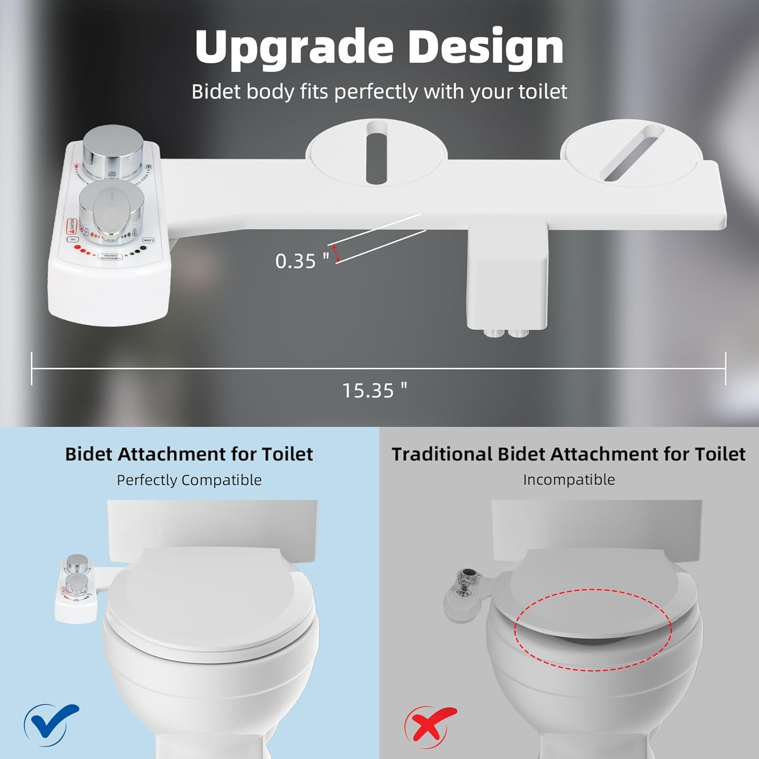 Hibbent Bidet Attachment for Toilet with 4 Pieces Toilet Seat Bumpers