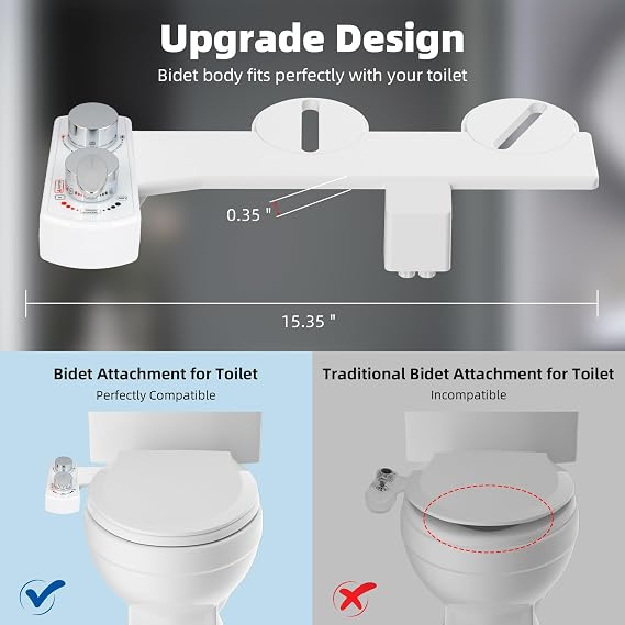 Hibbent Bidet Attachment for Toilet, Hot and Cold Water Spray Non-Electric Dual Nozzle for Frontal & Rear Wash, Adjustable Water Pressure Control, Self Cleaning Water Sprayer, White