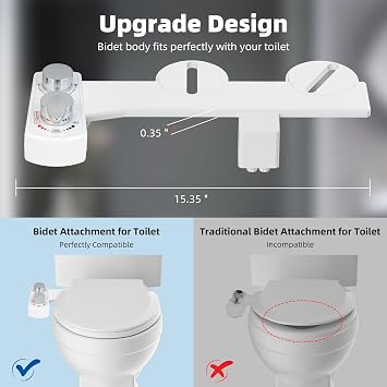 Hibbent Bidet Attachment for Toilet, Hot and Cold Water Spray Non-Electric Dual Nozzle for Frontal & Rear Wash, Adjustable Water Pressure Control, Self Cleaning Water Sprayer, White