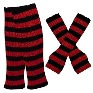 Red and White Striped Leg Warmers Fingerless Gloves Socks for Women Girls Cosplay Costume Christmas Party