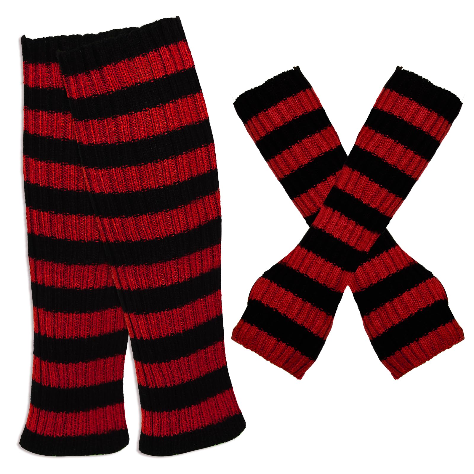 Red and White Striped Leg Warmers Fingerless Gloves Socks for Women Girls Cosplay Costume Christmas Party
