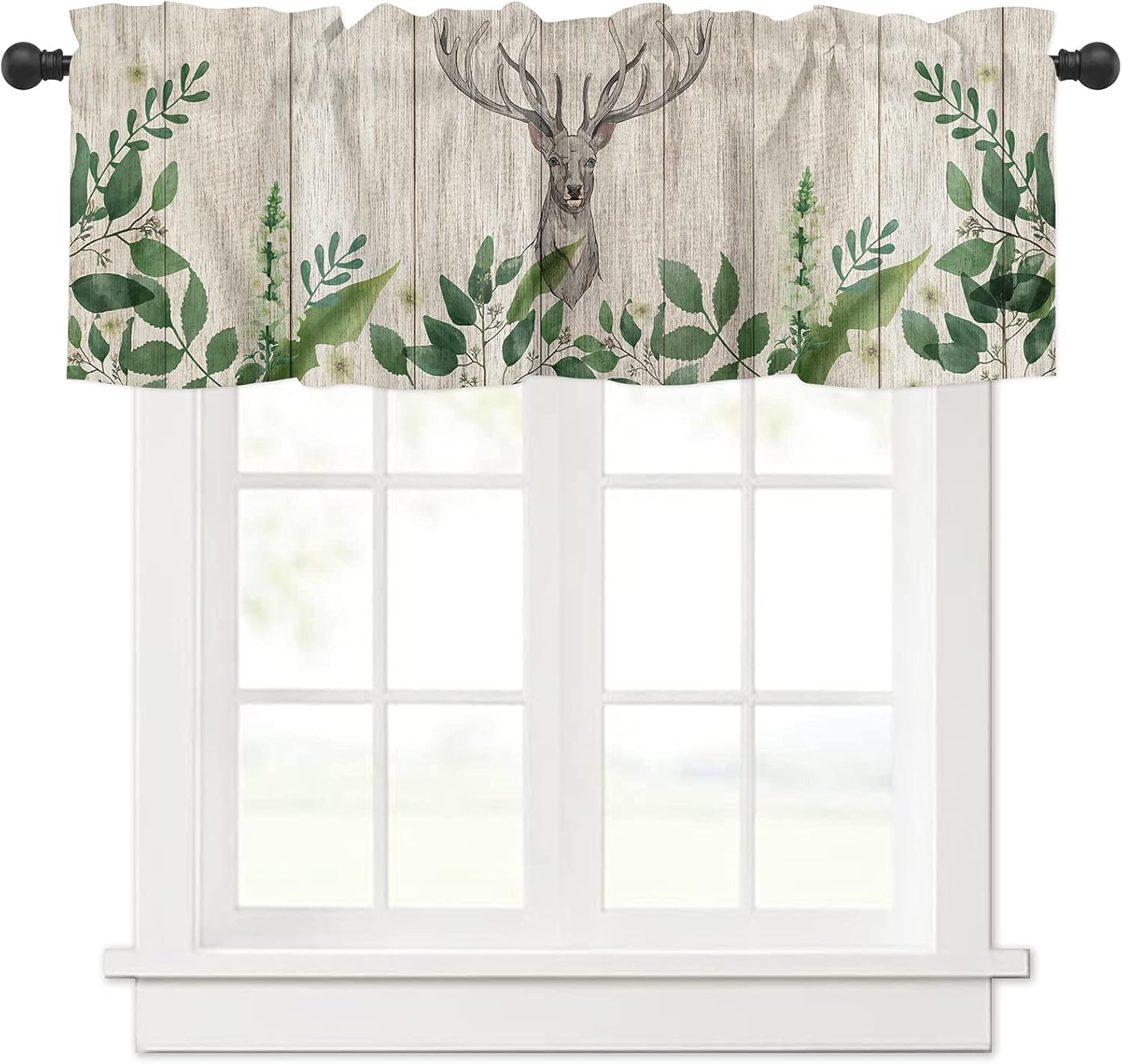 Window Curtains Valances, Christmas Deer Elk Head Green