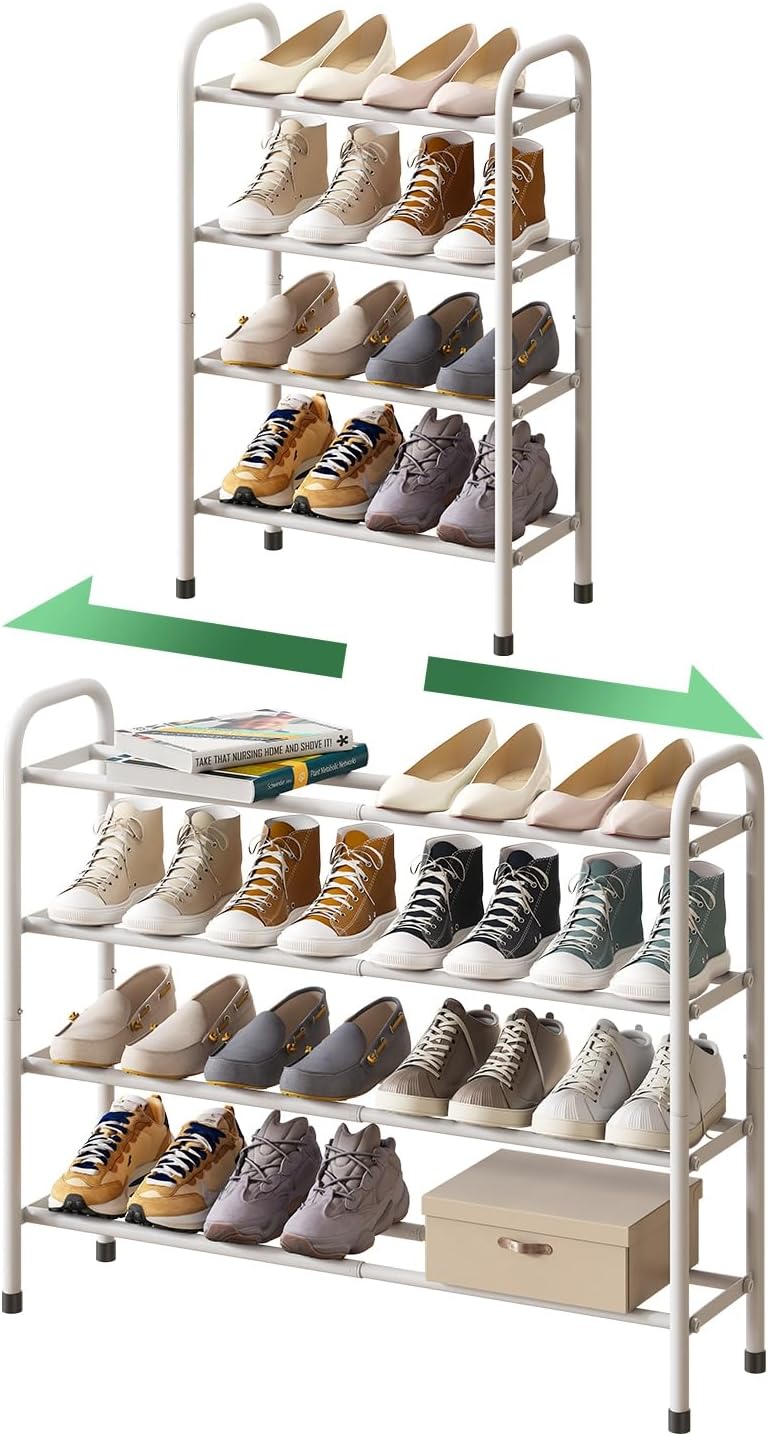 kiplant Expandable Shoe Rack, 4-Tier Expandable Metal Shoe Rack,Shoe Shelf for Closet, Entryway & Hallway