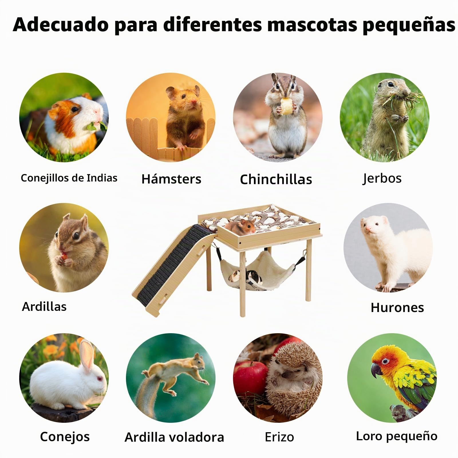 Hamaca para cobayas con soporte de madera, para hámsters, hamacas con hamaca para cobayas, para ratas chinchilla, hámsters, conejos, hurones que duermen