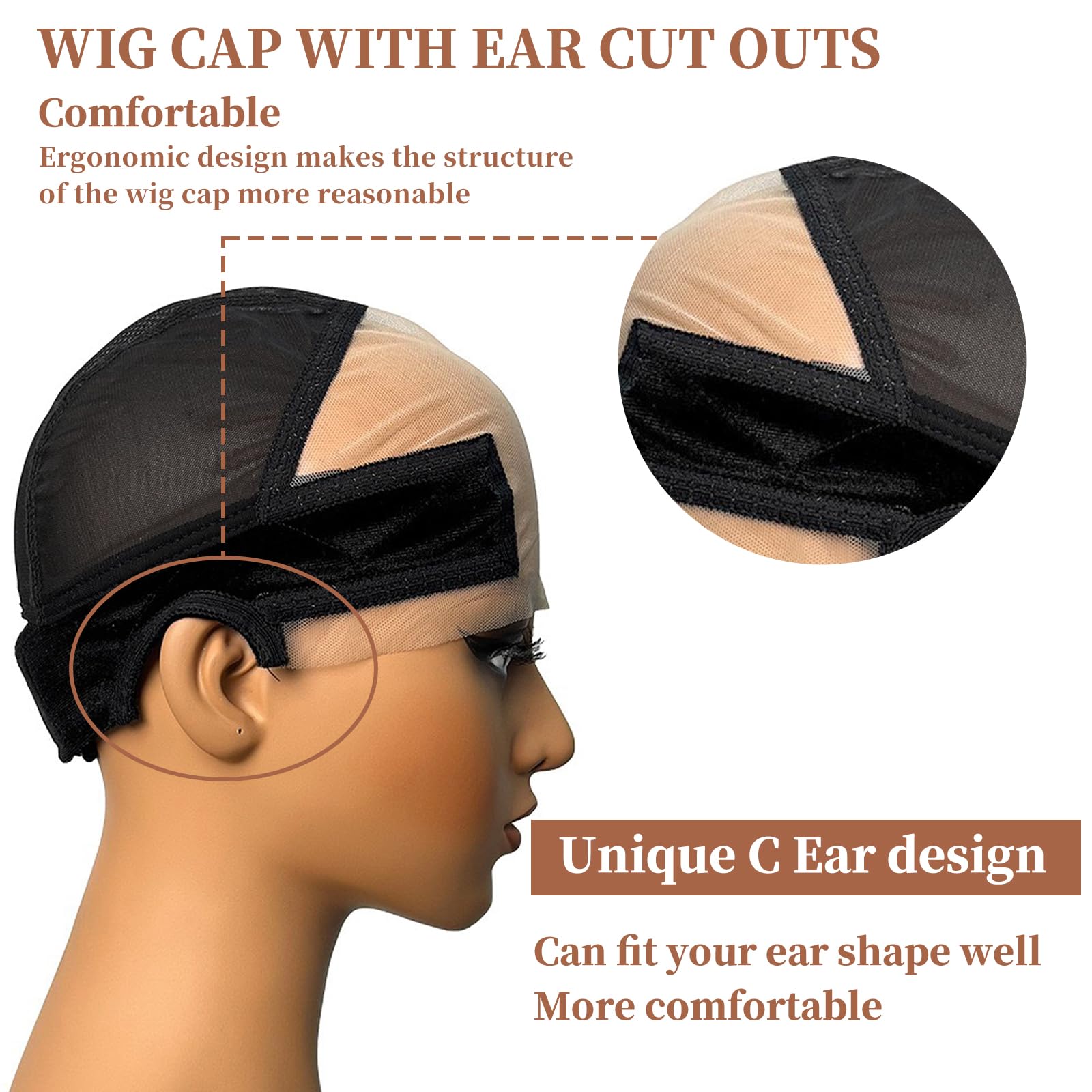 Lace Wig Cap with Grip Band for Keeping Wigs In Place 13x4 Wider Transparent Lace for Glueless Wig Adjustable Grip Cap with Velcro Headband (Black) - Image 2
