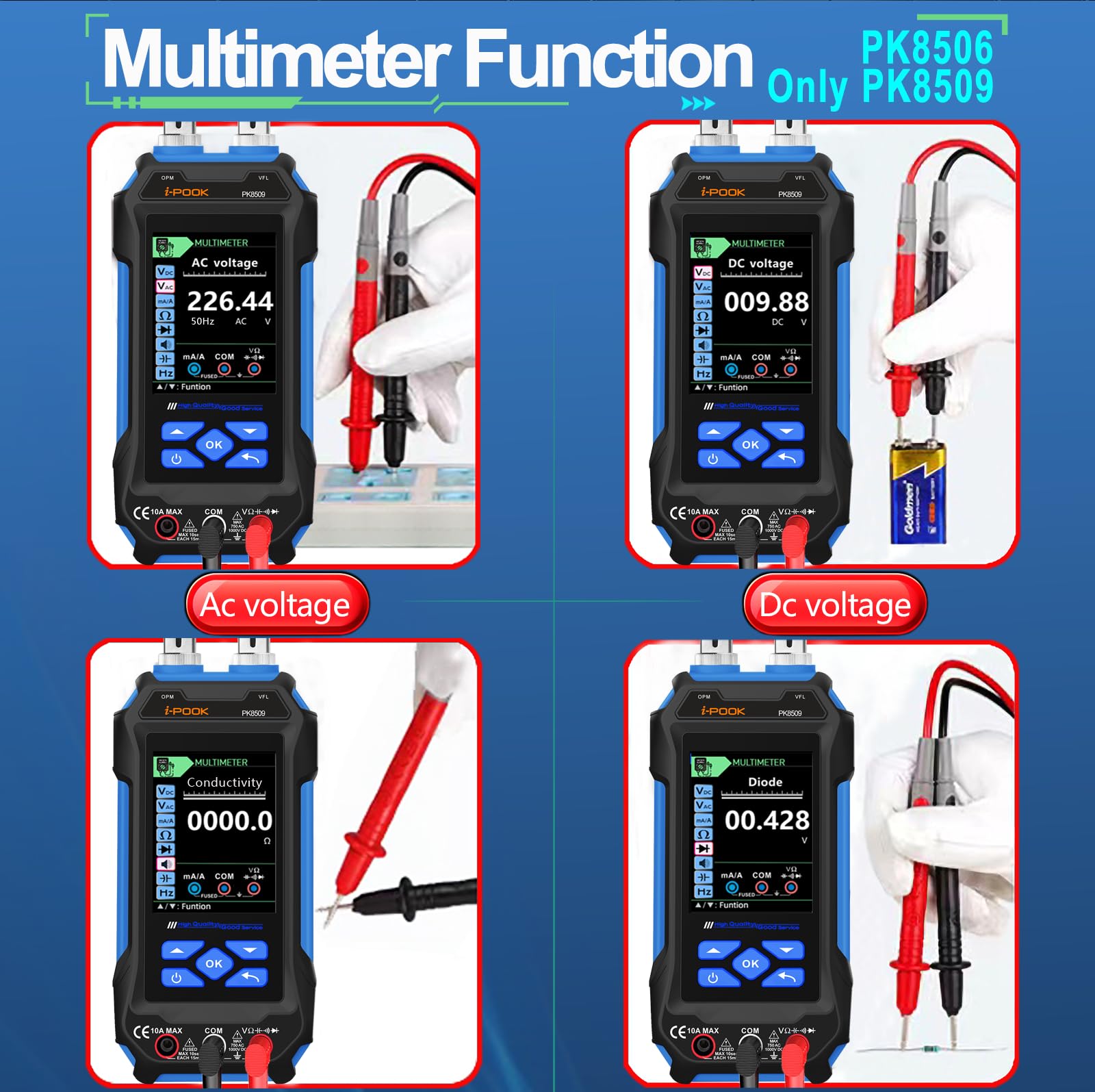 i-POOK PK8506 Multifunktionaler Kabeltester Unterstützt Ethernet IP Scan Ping PoE-Test Drahtdurchgangstest Längenmesswerkzeug Netzwerk Digital Cat5 Cat6 PoE-Tester Multimeter Kabelverfolger