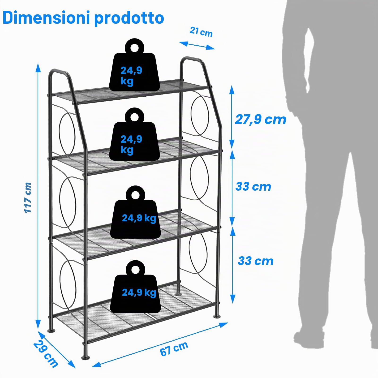 VyGrow Porta Piante, Mensola per Piante a 4 Livelli per Interno Esterno, Supporto per Piante Alto in Metallo Resistente per Soggiorno, Balcone e Giardino, Nero