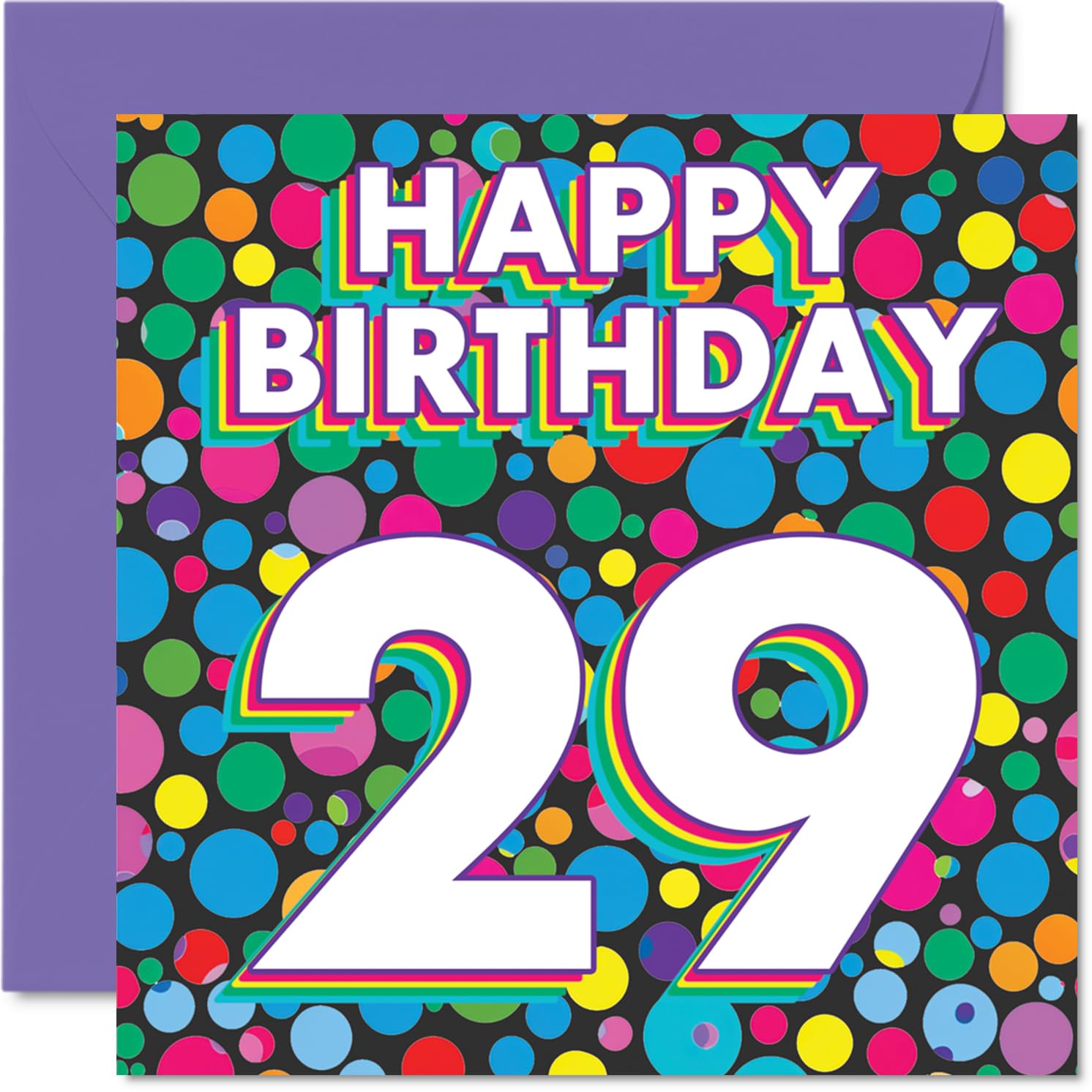 29th Birthday Cards for Women Men - Funky Rainbow Dots - Happy Birthday Card for 29 Year Old Woman Man Husband Uncle Wife Cousin, 145mm Bday Greeting Cards