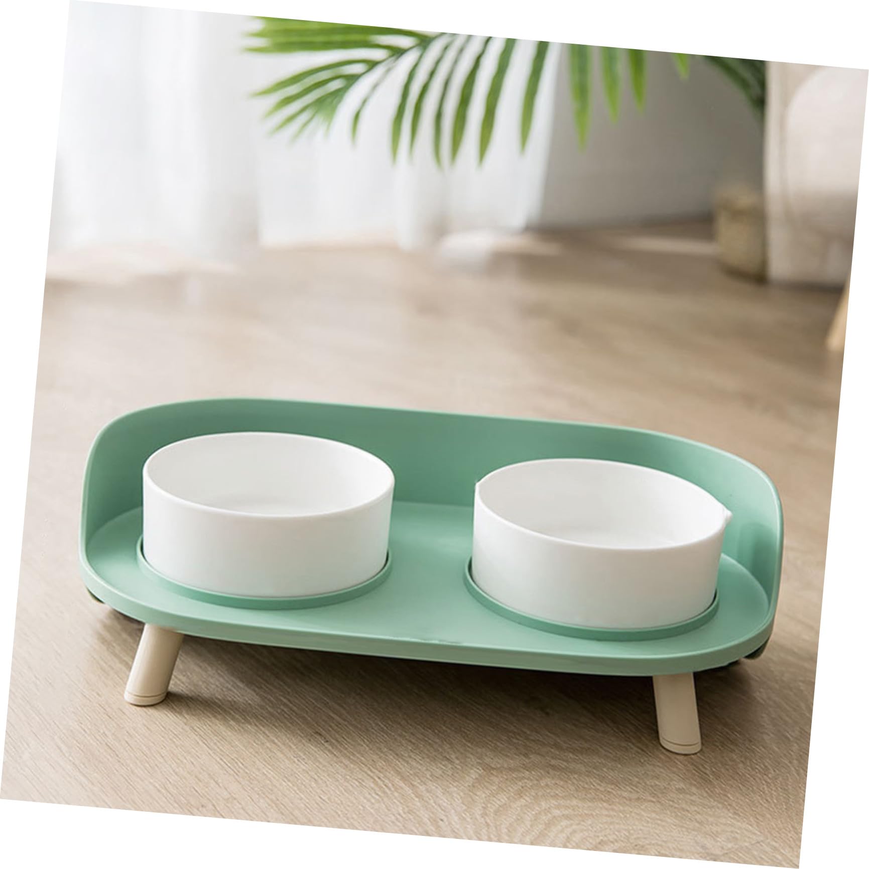 Toddmomy 1pieza Comedero De Cerámica para Gatos Altura Doble Tazón Antivuelco Color Verde Menta para Alimentación Segura y Cómoda De Mascotas