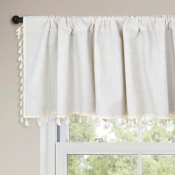 Molaxhome Boho Linen Valances for Windows Kitchen Valances with Tassels
