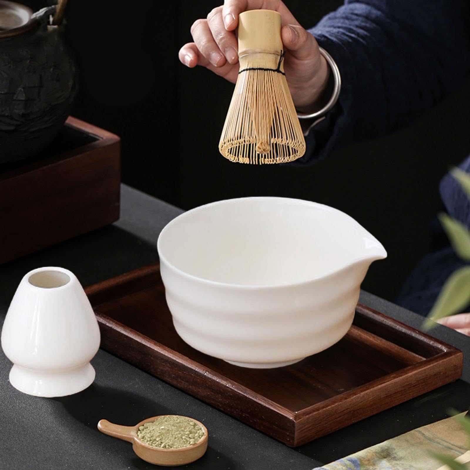 LOVIVER Bol à Thé Matcha Avec Bec Verseur - Ensemble Cérémonie Japonaise 2 Pièces - Blanc Traditionnel