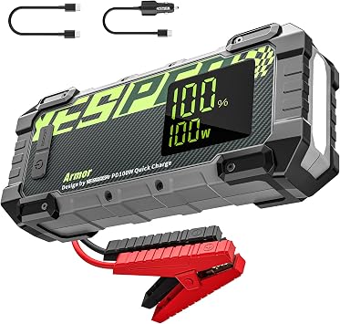 YESPER 3000A Jump Starter, 12V Car Battery Jump Starter with 100W Two-Way Fast-Charging, LED Display, Portable Jumper Starter Battery Pack10L Gas 8L Diesel Engine, 20000mAh Jump Box with Booster