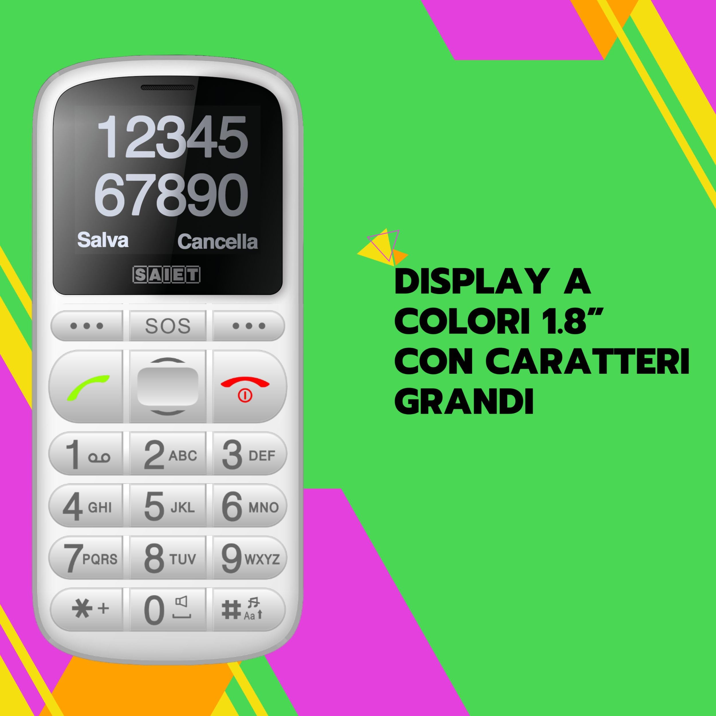 SAIET - Cellulare per Senior Facile da Usare PRONTO MAX - Telefono per Anziani con Tasti Parlanti e Caratteri Grandi - Bianco