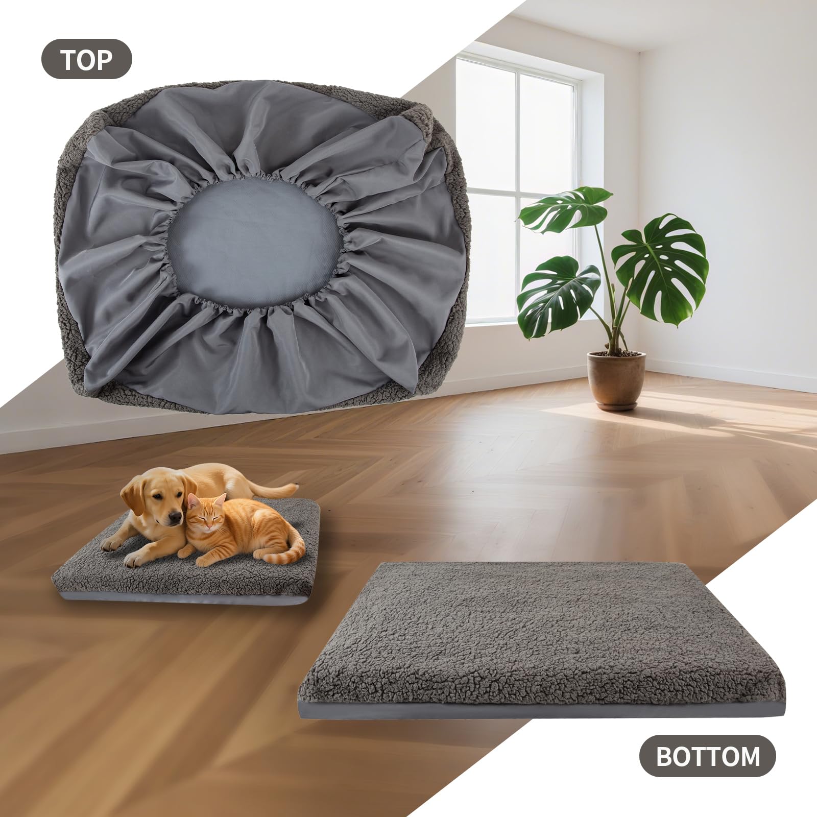 Coprimaterasso di Ricambio Impermeabile per Cani | Felpa Suave, Rimovibile & Lavabile | Solo Copertura | per Tappetino, Materasso Cani e Divano, Almohadilla,Coprisedili Cuccia(Grigio, 44" x 35" x 6")