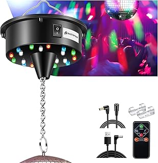 Disco Ball Motor with Light, Party Lights with Remote,6-12RPM Adjustable Speed Rotating Disco Motor,for 4''~ 24'' Mirror Ball, DJ Bands KTV Bar Christmas Birthday Wedding Outdoors Party Decor