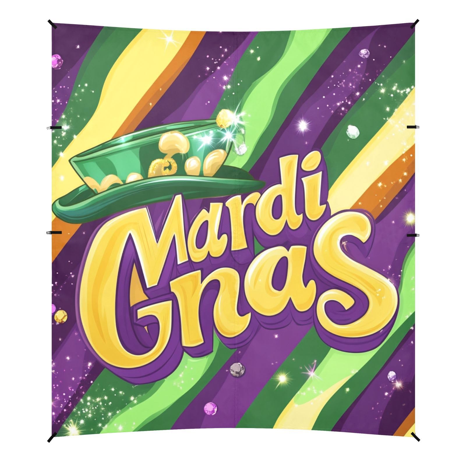 Mardi Gras Carnival Lipstick Hats Floats3 Foldable Beach Cabana UPF50 Waterproof Sun Shade with Sandbags & Sand Shovel for Backyard, Grassland, Park