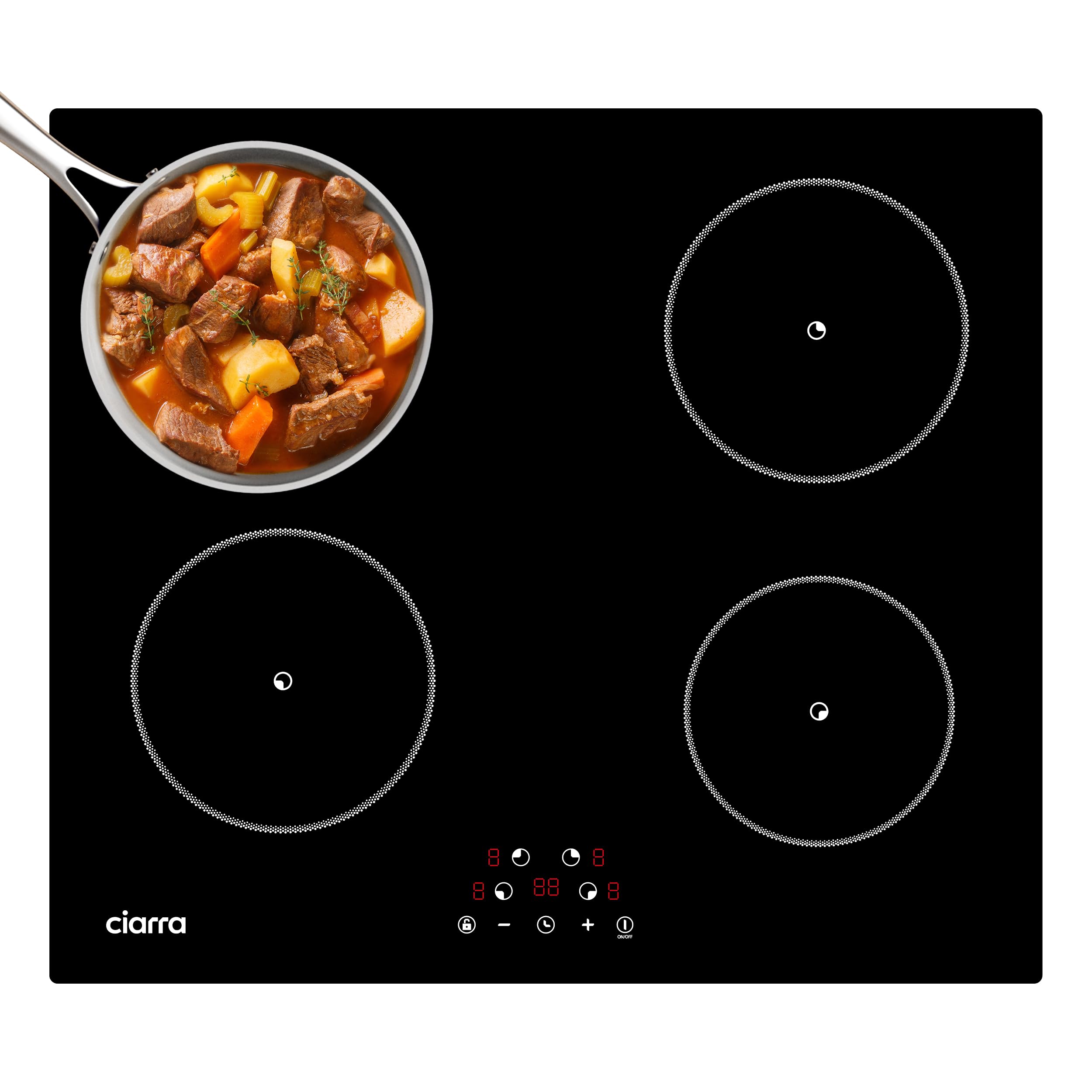 Ciarra CABBIH4-F płyta indukcyjna do zabudowy, 60 cm, 4 płyty, płyta indukcyjna, obsługa dotykowa, 9 poziomów mocy, timer, zabezpieczenie przed dziećmi, automatyczne wyłączanie, wskaźnik ciepła