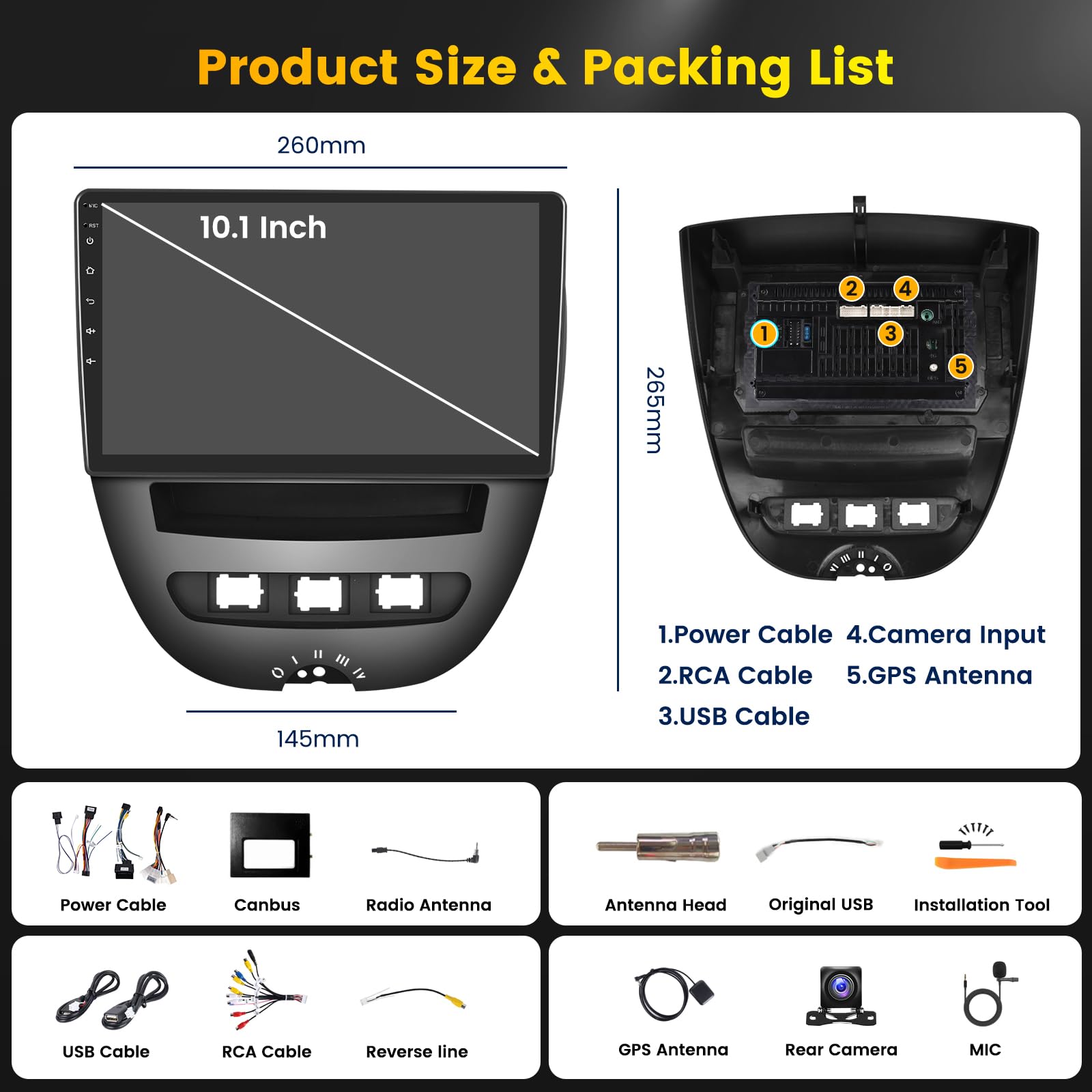 Hikity 2+64G Android 15 Radio Coche para Peugeot 107 / Toyota Aygo/Citroen C1 2004-2014 con 10,1" Pantalla Táctil, 2 DIN Radio con Carplay inalámbrico Android Auto Radio FM/RDS BT GPS WiFi +Cám+Mic