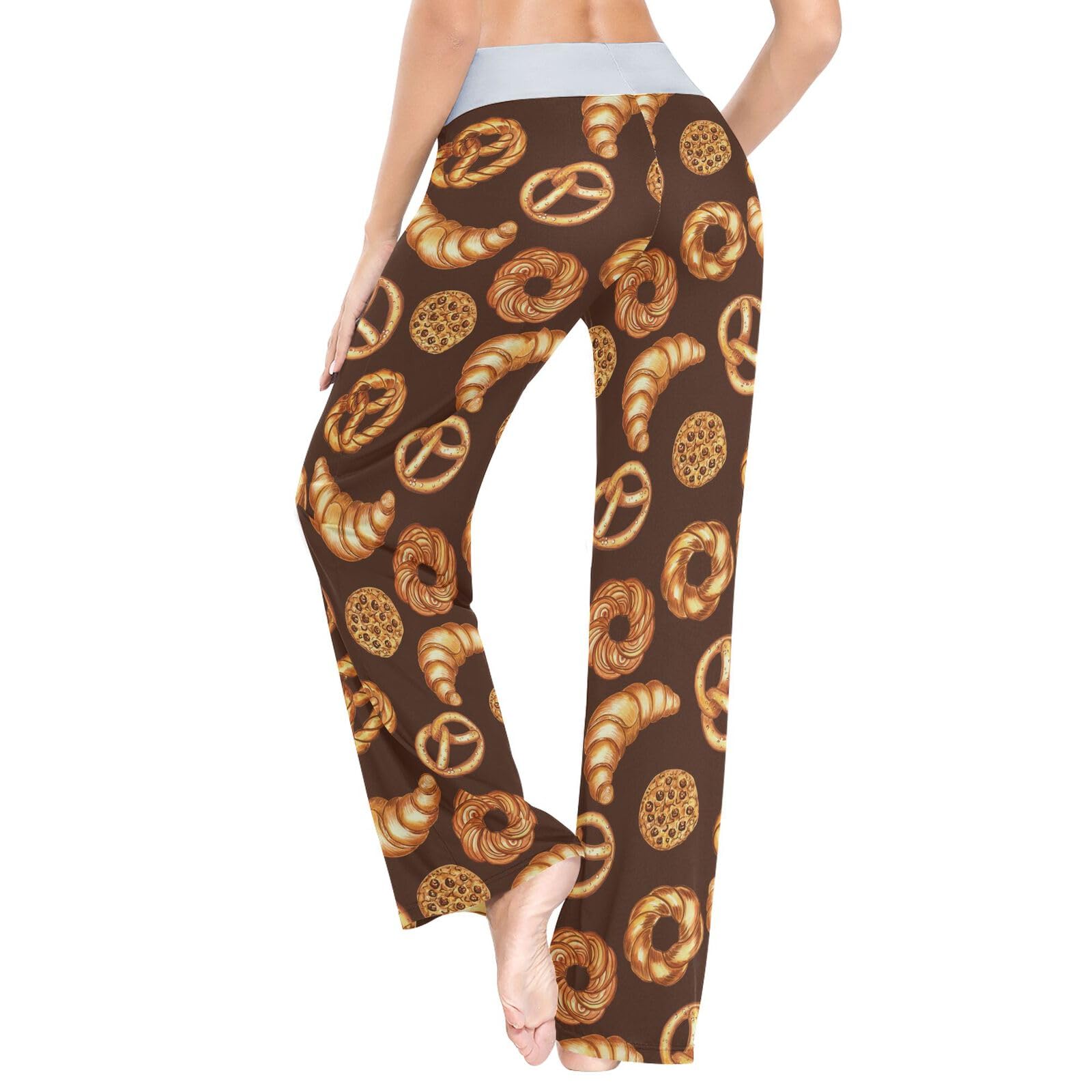Ollabaky Women's Pajama Pants PJs Bottoms for Women Wide Leg Sleep Lounge Pants: Multi- Cookies Bagels Pretzels X-Small