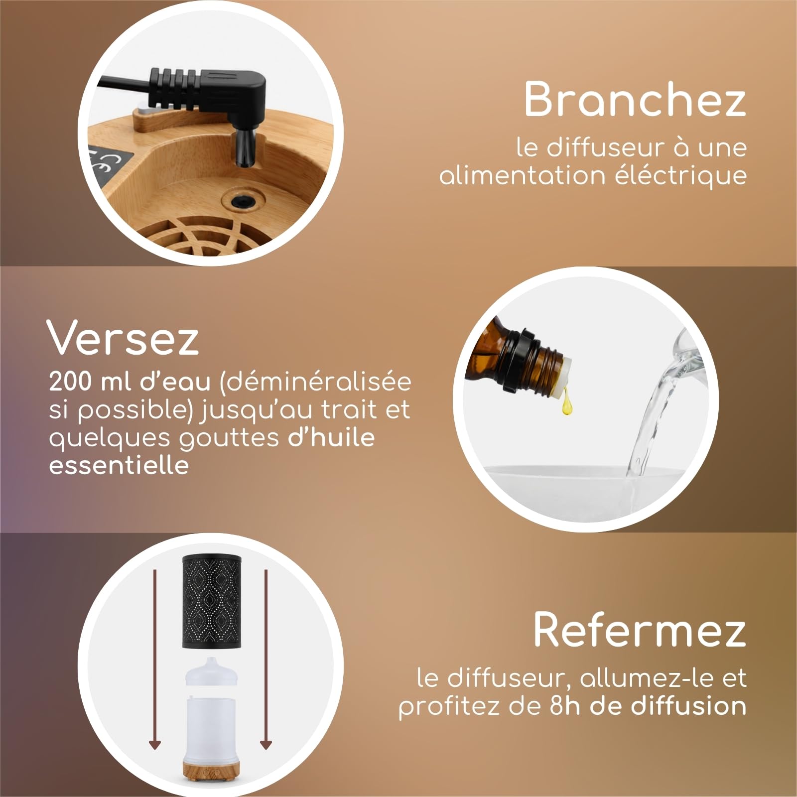 Zen’Arôme Diffuseur Ultrasonique Aromathérapie Séville, Diffusion Huile Essentielle à Froid, Diffuseur Électrique avec Télécommande, Éclairage LED Personnalisable, Coque en Métal avec Motif Original
