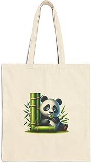 Cute Panda Tote Bag with Bamboo Letter L - Eco-Friendly Canvas Bag for Panda Lovers Tote Bag With Zipper-814