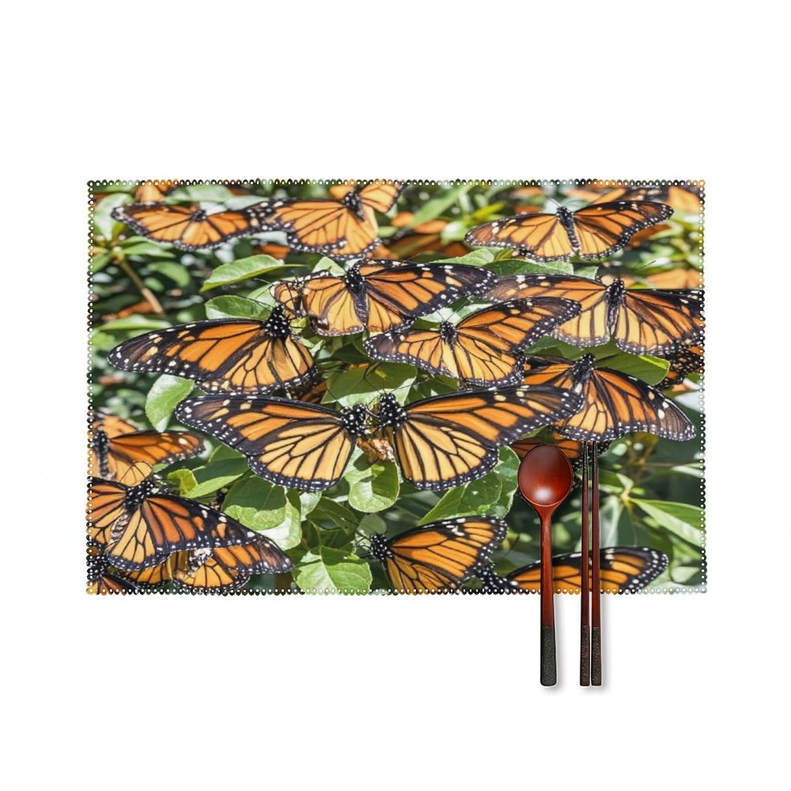 Heaps of Orange Monarch Butterflies Placemats Set of 6 Heat Resistant Non-Slip Place Mats Washable Wipeable Table Mats Elegant Farmhouse Placemat for Kitchen Dining Outdoor Party Table Decor