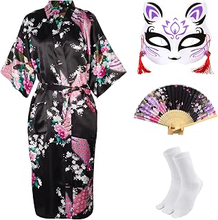 Kimonos for Women Japanese Dress Yukata Cosplay Anime Peacock Costume Bathrobe Sleepwear Mask Hand Fan Socks Set