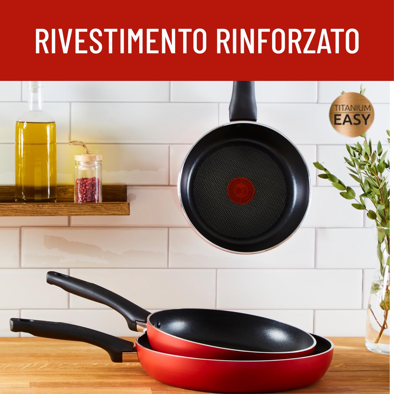 Lagostina Cucina Mediterranea Set di Padelle Antiaderenti in Alluminio Ø 20/24/28 cm, 3 Pezzi, Batteria Pentole Induzione, Gas e Forno, Indicatore Cottura Thermo-Signal, Manici Ergonomici in Bakelite