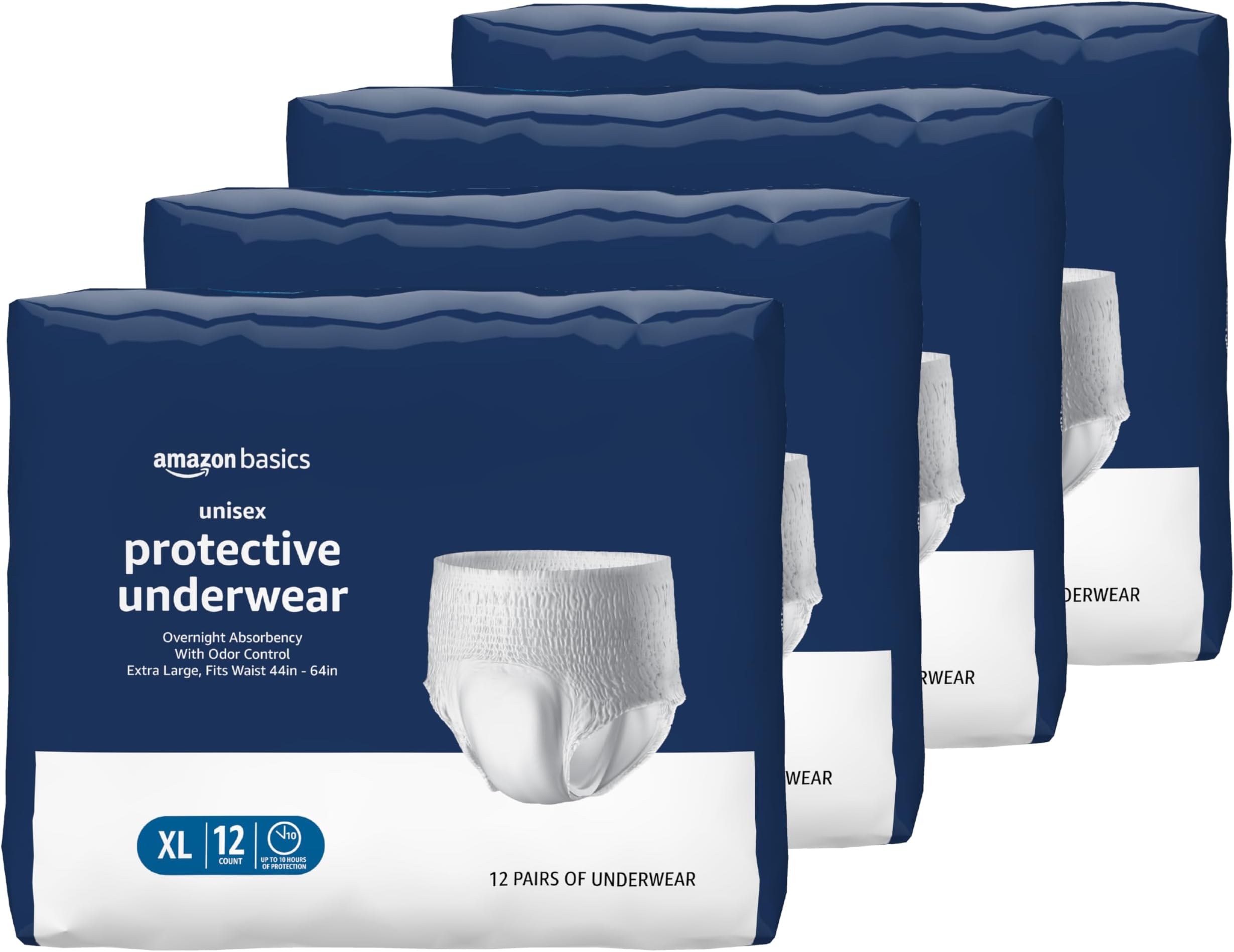 Unisex Protective Underwear, Overnight Absorbency with Odor Protection, Soft, Extra Large, 48 Count (4 Packs of 12)